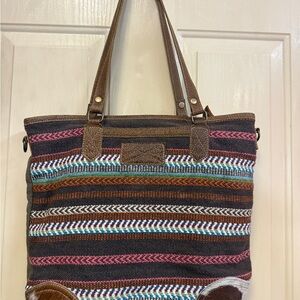 Myra Bag Multicolor Striped Tote with Brown Accents